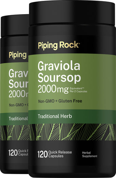 Graviola Soursop 2000mg Quick Release Capsules, 120 count, Non-GMO and Gluten Free, Traditional Herb.