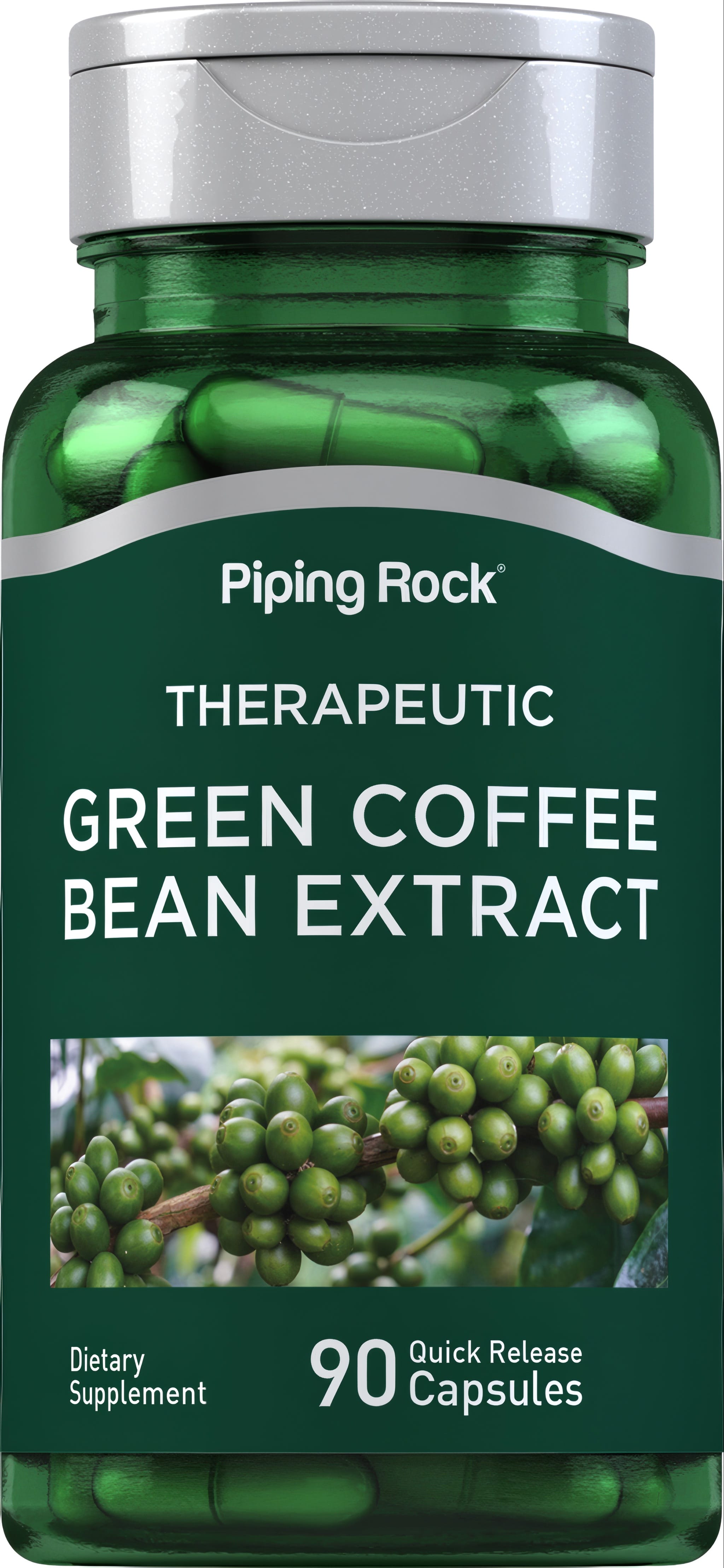 THERAPEUTIC Green Coffee Bean Extract, 90 quick release capsules, is a dietary supplement.