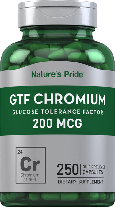 GTF Chromium Glucose Tolerance Factor 200 mcg 250 Quick Release Capsules as a dietary supplement.