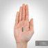 A single capsule on a person's palm, labeled with its size: 0.842 inches and 2.139 centimeters.