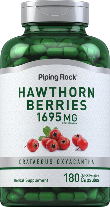 Hawthorn Berries 1695 MG Crataegus Oxyacantha Herbal Supplement in 180 quick release capsules.