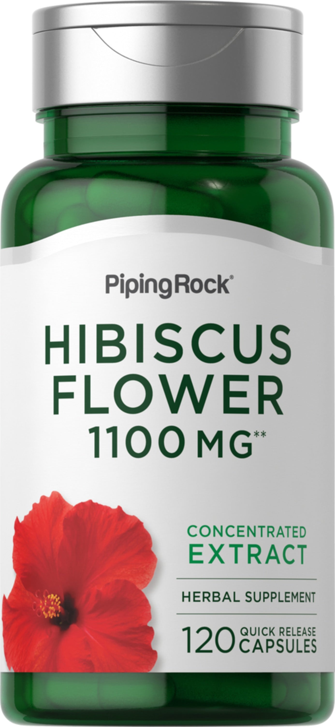 Hibiscus Flower 1100 mg, 120 quick-release capsules for wellness support.