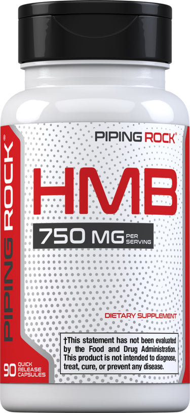 HMB 750 MG dietary supplement with 90 quick release capsules per serving.