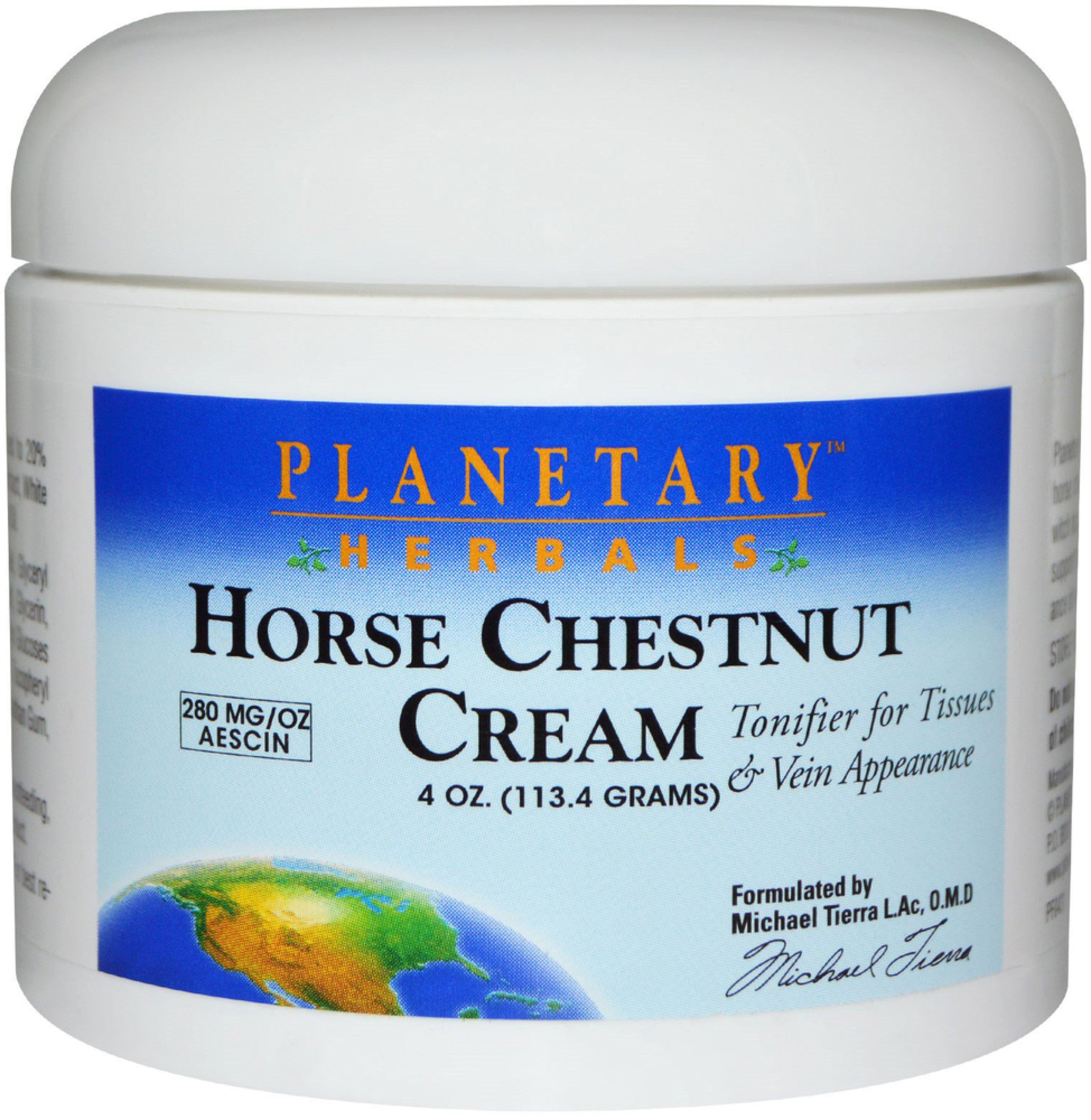Planetary Herbals Horse Chestnut Cream, 4 oz jar with 280 MG/OZ Aescin, tonifier for tissue health and vein appearance.