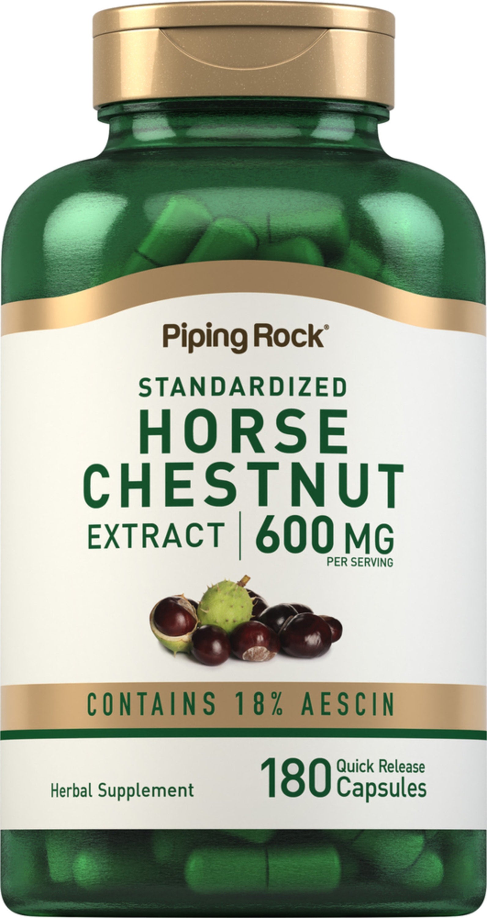 Standardized Horse Chestnut Extract 600 mg per serving, contains 18% aescin, 180 quick release capsules.
