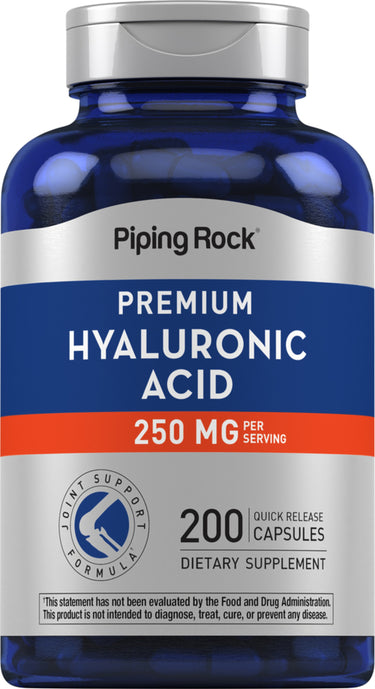 Premium Hyaluronic Acid 250 mg, 200 Quick Release Capsules for joint support, dietary supplement.