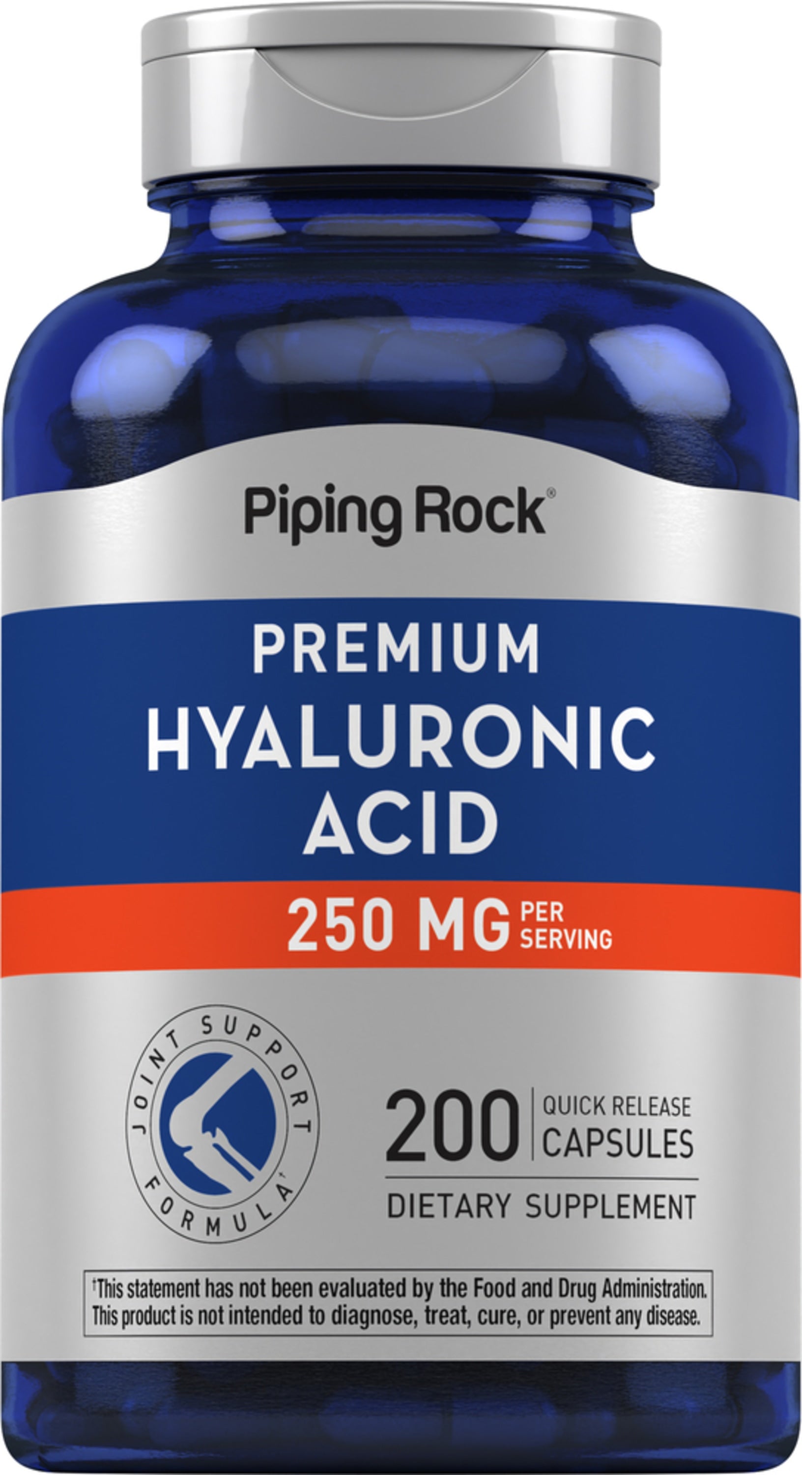 Premium Hyaluronic Acid 250 mg, 200 Quick Release Capsules for joint support, dietary supplement.