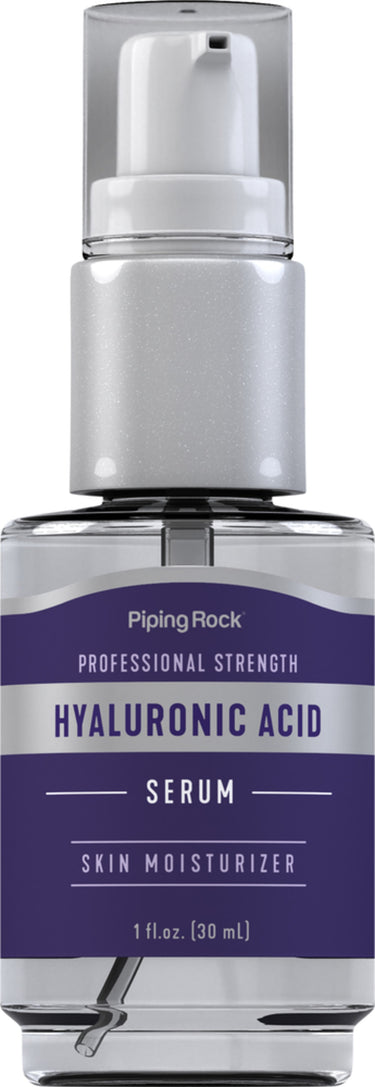 Hyaluronic Acid Serum, Professional Strength, 1 fl.oz. (30 mL). Clear bottle with pump dispenser, label reads 'Skin Moisturizer'.