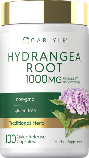 Carlyle Hydrangea Root capsules, 1000mg equivalent per 2 capsules, available in 100 Quick Release Capsules.