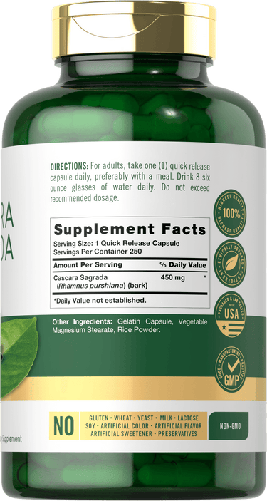 Cascara Sagrada, 450 mg, 250 Quick Release Capsules