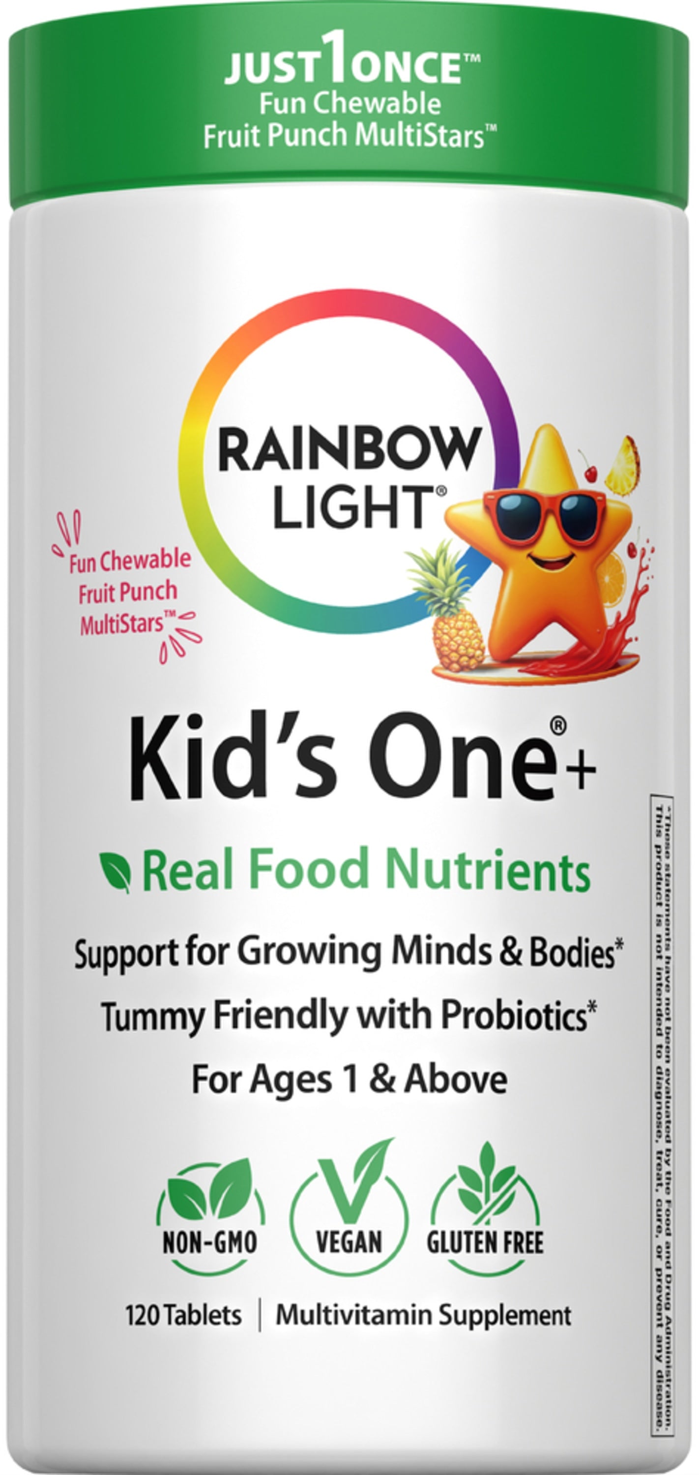 Kid’s One Multi + Real Food Nutrients Fruit Punch, 120 Chewable Vegan Tablets