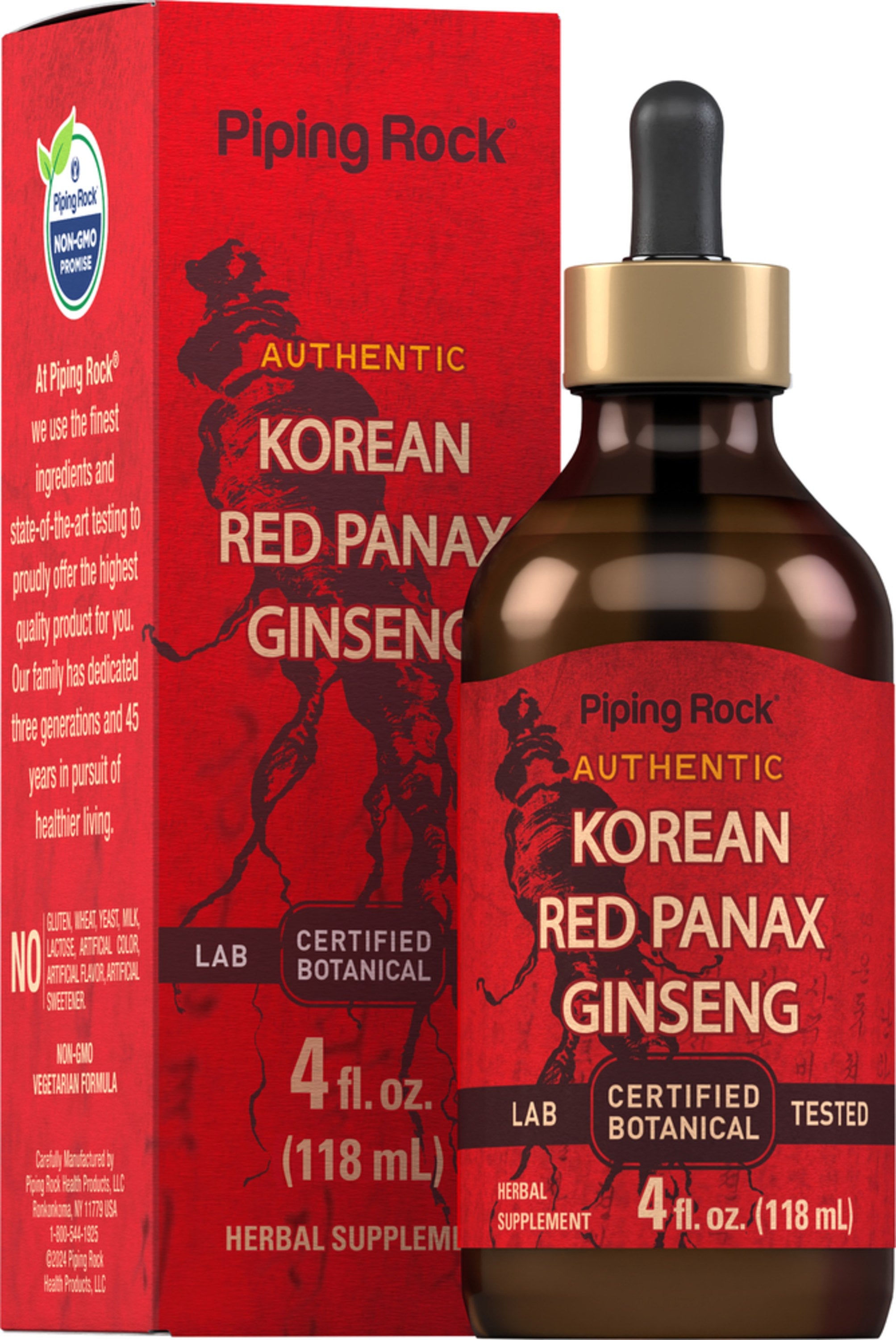 Authentic Korean Red Panax Ginseng liquid extract, 4 fl. oz. Lab certified botanical, tested herbal supplement.