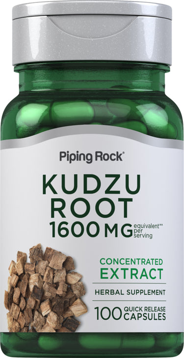 Kudzu Root 1600 MG equivalent per serving concentrated extract herbal supplement, 100 quick release capsules.