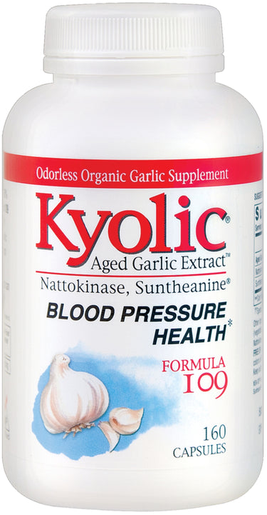 Kyolic Aged Garlic Extract Nattokinase, Suntheanine® Blood Pressure Health* Formula 109 with 160 capsules.