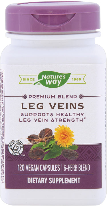 Nature's Way Leg Veins 120 Vegan Capsules, 6-herb blend dietary supplement, supports healthy leg vein strength.