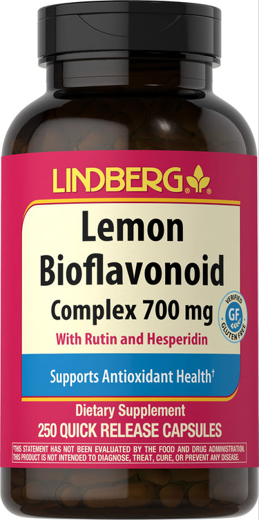 Lindberg Lemon Bioflavonoid Complex 700 mg, 250 gluten-free quick release capsules.