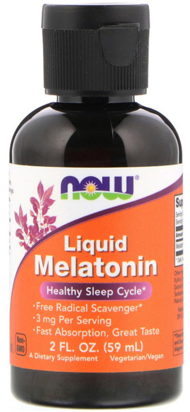 Now Melatonin Liquid 3 mg in a 2 FL. OZ. (59 mL) bottle.