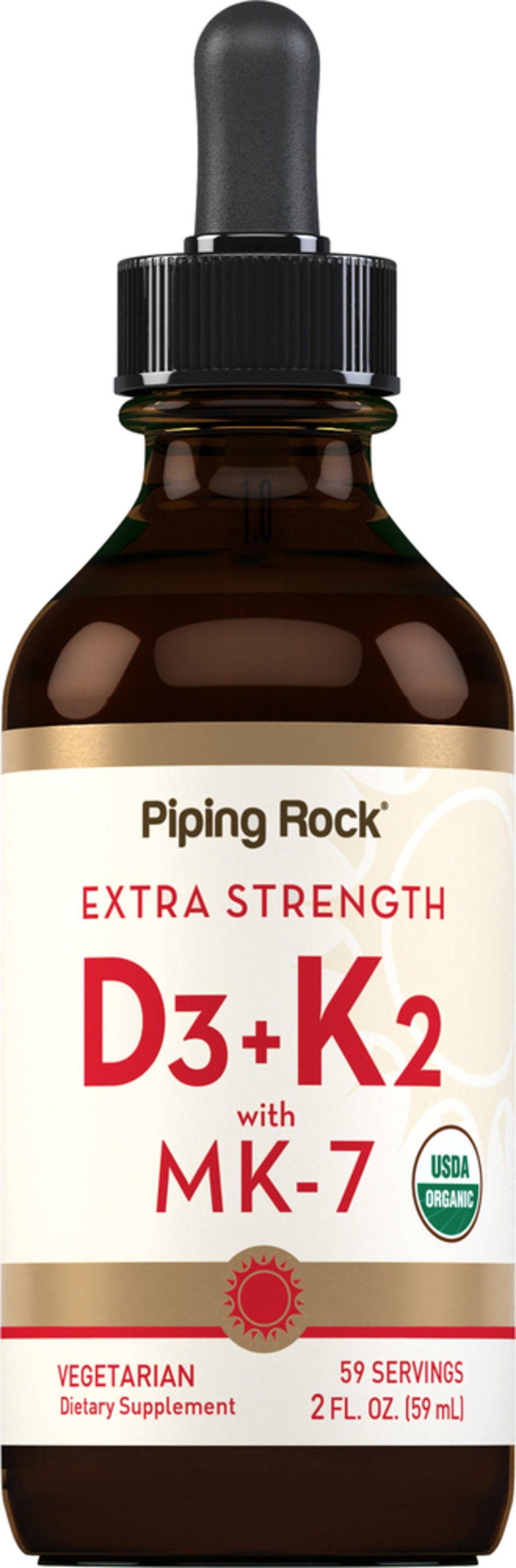 Extra Strength D3 + K2 with MK-7 liquid supplement, 2 fl. oz., Vegetarian, USDA Organic.