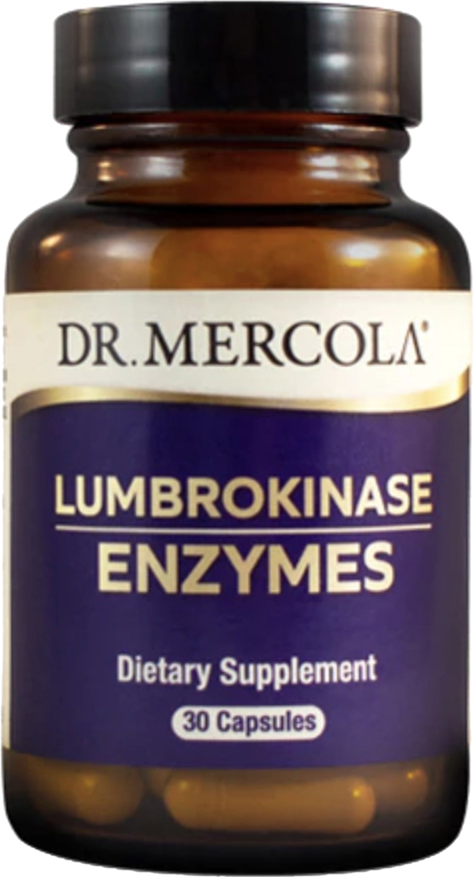 Dr. Mercola Lumbrokinase Enzymes dietary supplement features 30 capsules.