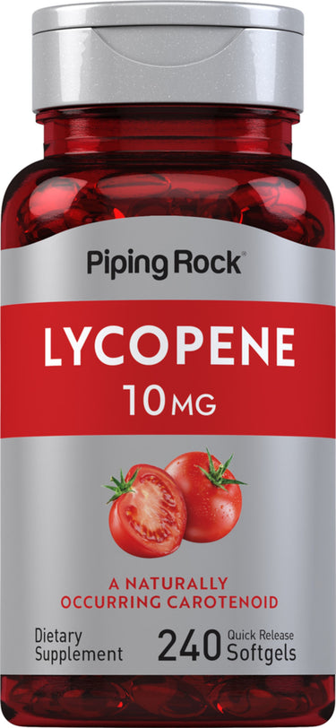 Lycopene 10 MG 240 quick-release softgels, a dietary supplement for antioxidant support and overall health.