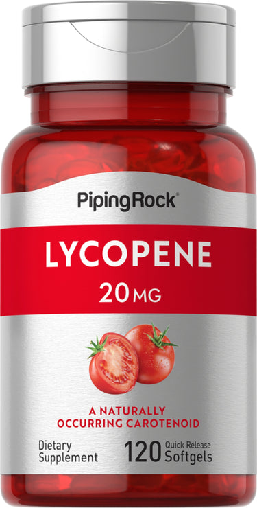 Dietary supplement containing 120 quick release softgels with 20 MG of lycopene.