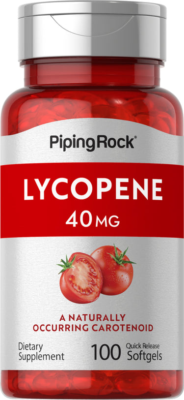 Lycopene 40 mg 100 Quick Release Softgels, a naturally occurring carotenoid supplement.