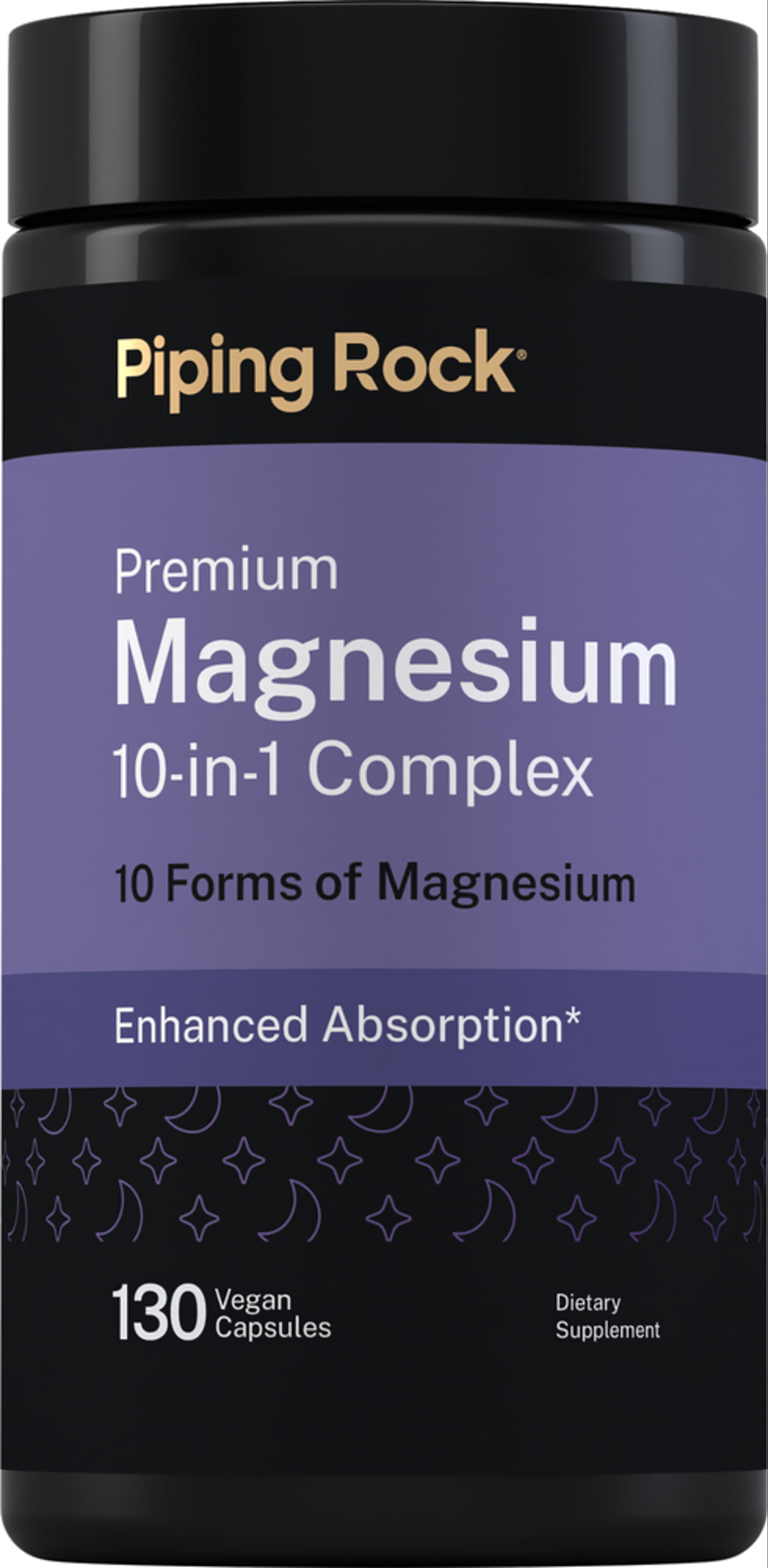 Premium Magnesium 10-in-1 Complex with 10 forms of magnesium for enhanced absorption. Contains 130 vegan capsules.