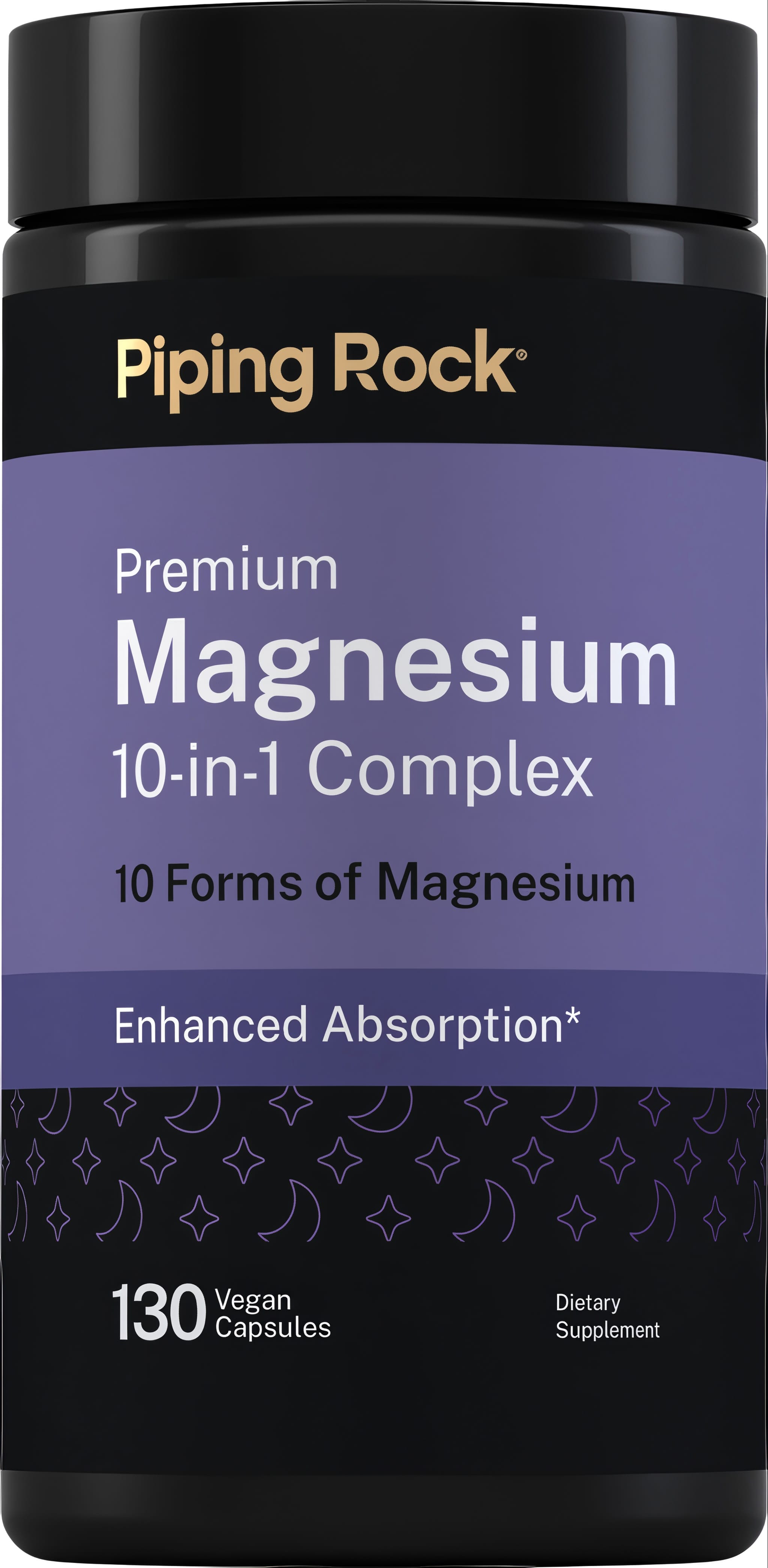 Premium Magnesium 10-in-1 Complex with 10 magnesium forms, 130 vegan capsules, enhanced absorption.