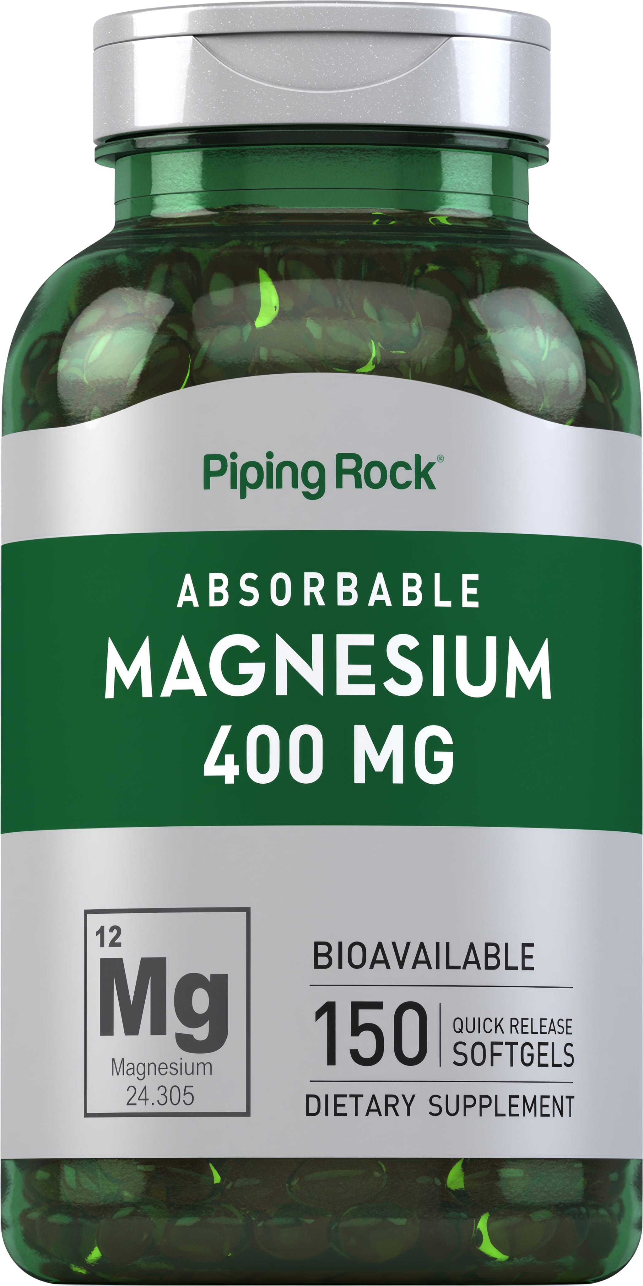 Absorbable Magnesium 400 MG, 150 Quick Release Softgels, a dietary supplement in a bottle.