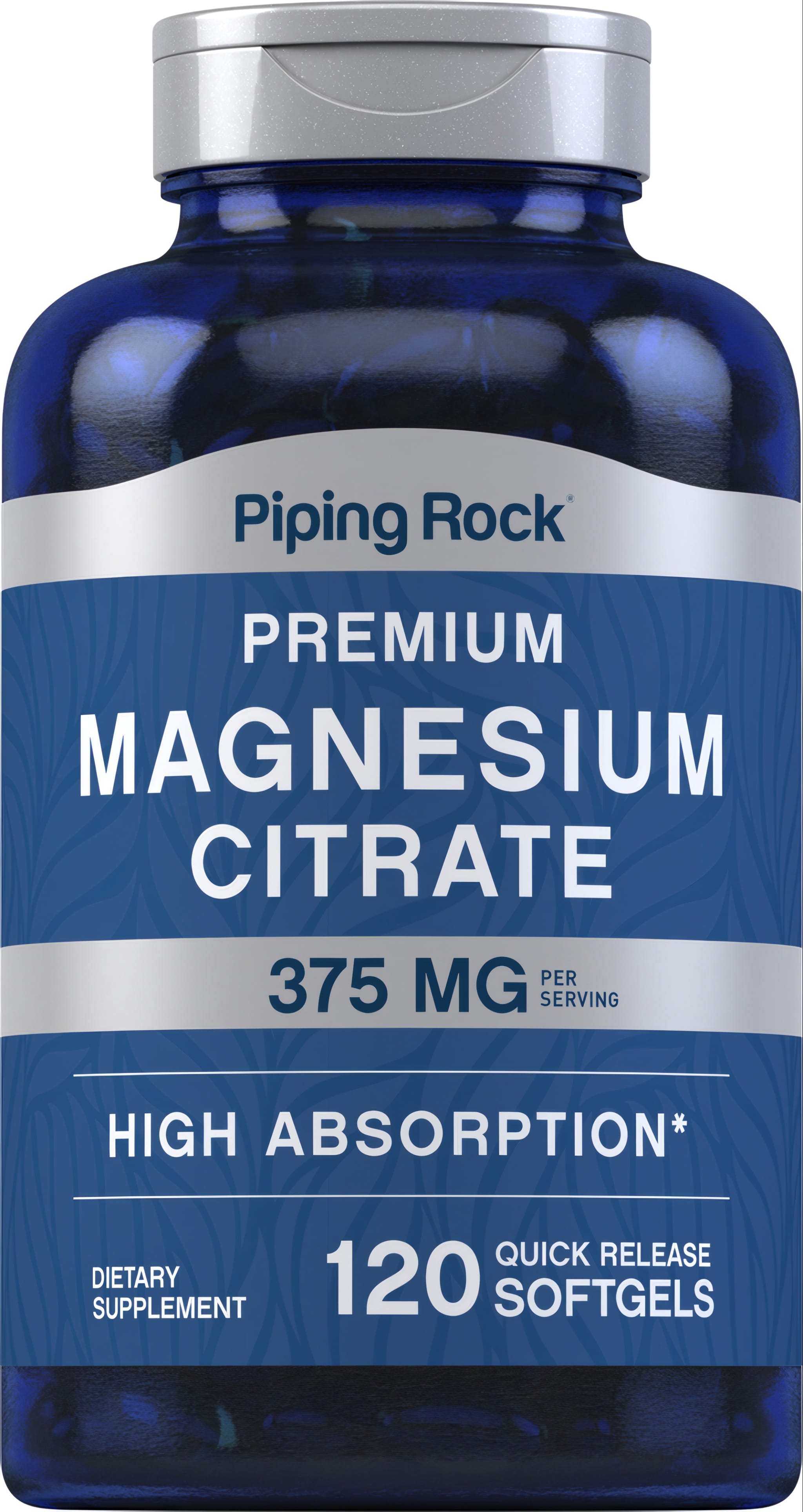 Premium Magnesium Citrate 375 mg per serving, 120 Quick Release Softgels, High Absorption Dietary Supplement.