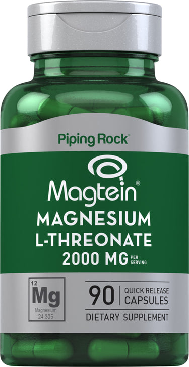 Magtein Magnesium L-Threonate 2000 MG per serving, with 90 quick-release capsules.