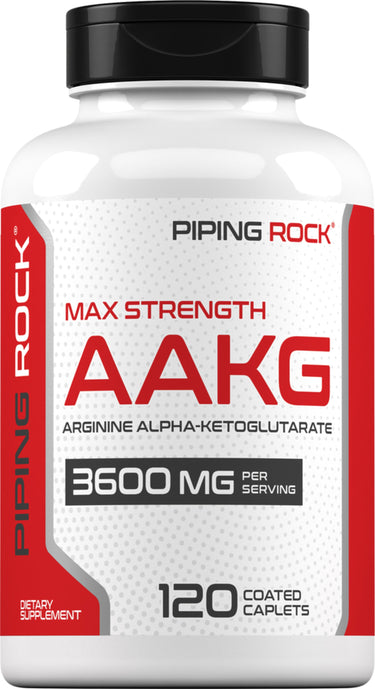 Max Strength AAKG Arginine Alpha-Ketoglutarate (Nitric Oxide Enhancer), 3600 mg (per serving), 120 Coated Caplets