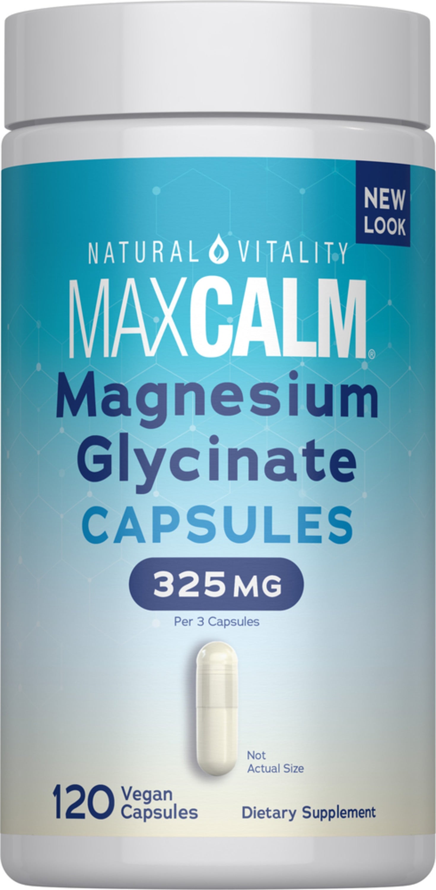 NV MaxCalm Magnesium Glycinate 325 mg per 3 capsules, 120 Vegan Capsules, Dietary Supplement. New Look.