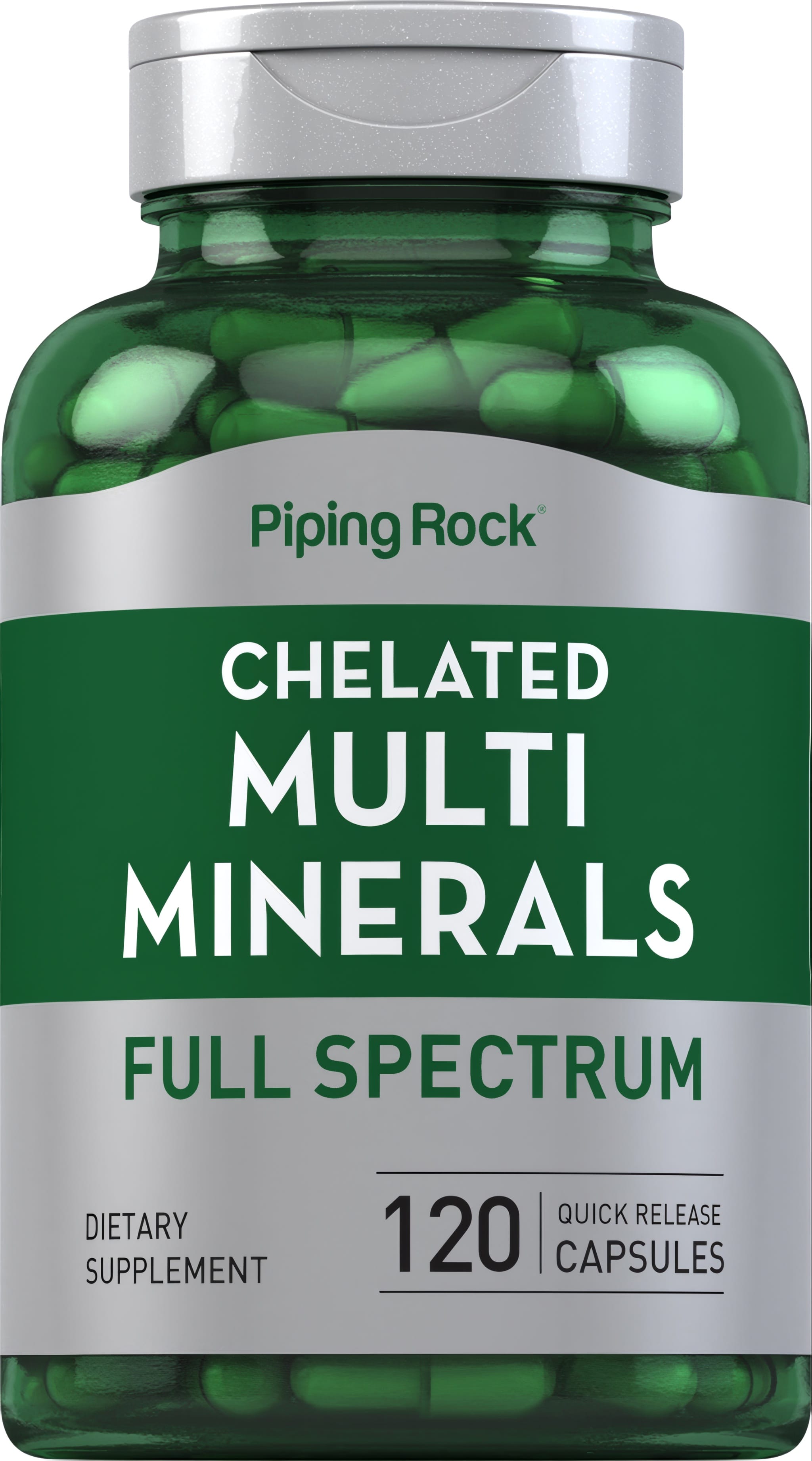 Chelated Multi Minerals Full Spectrum Dietary Supplement with 120 Quick Release Capsules.
