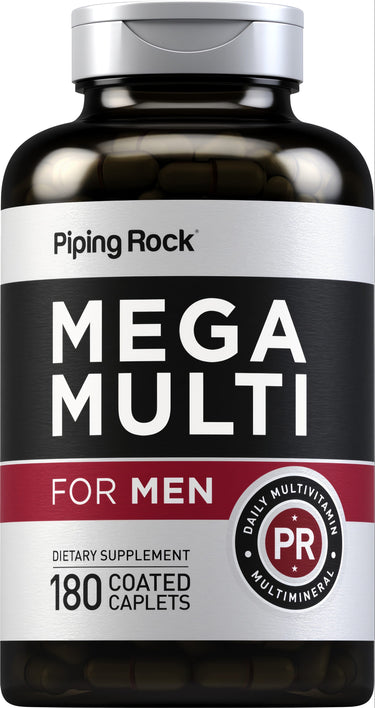 Mega Multi for Men, a dietary supplement of 180 coated caplets, provides daily multivitamins and multiminerals.