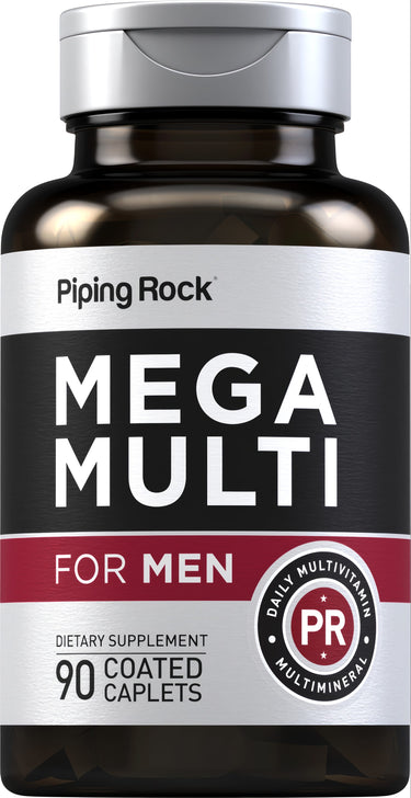 Mega Multi For Men, 90 coated caplets. Contains daily multivitamin and multimineral support for overall health.