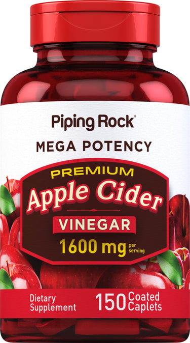 Mega Potency Premium Apple Cider Vinegar 1600 mg, 150 Coated Caplets. Dietary Supplement for wellness.