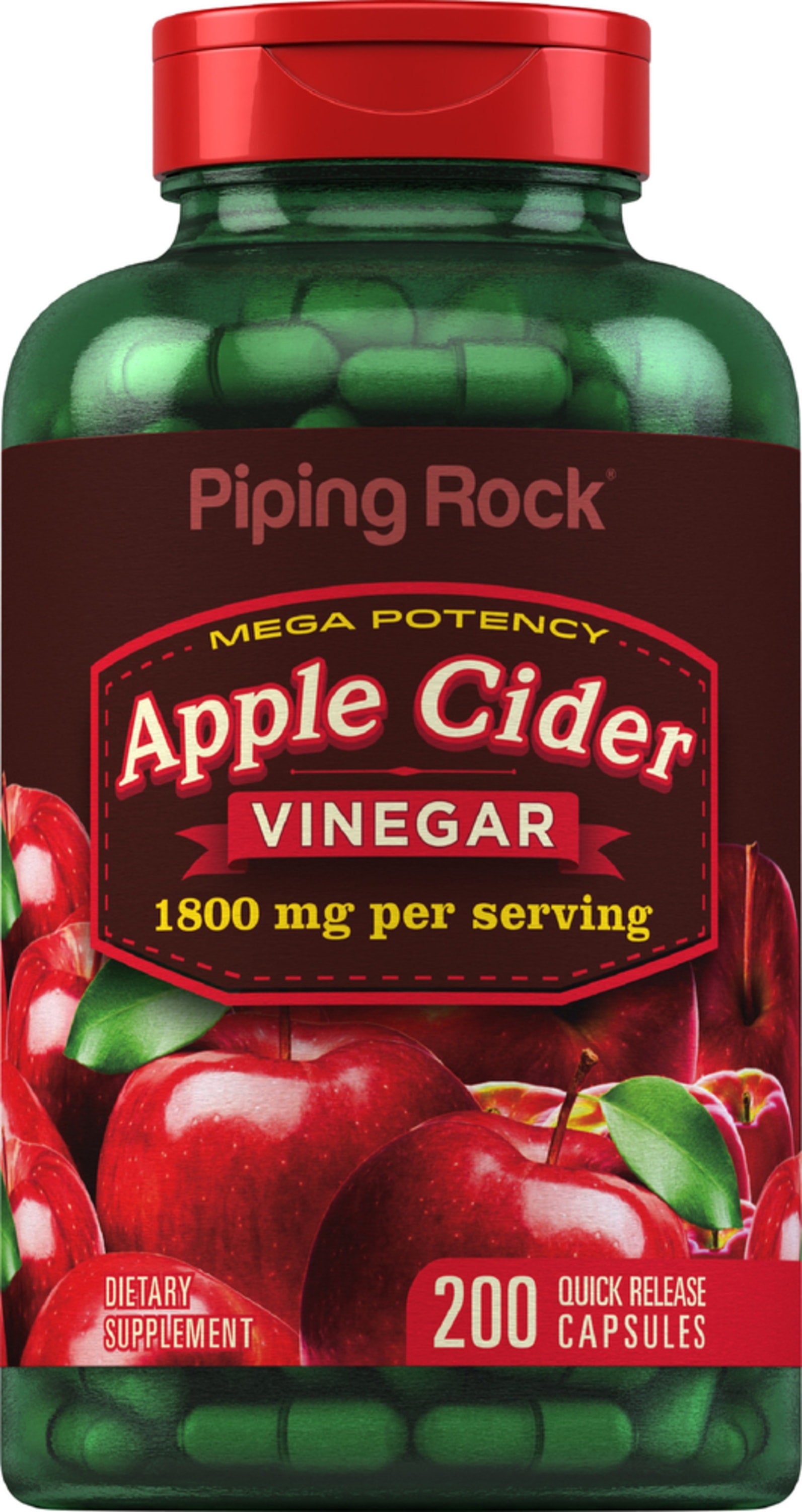 Mega Potency Apple Cider Vinegar, 1800 mg (per serving), 200 Quick Release Capsules