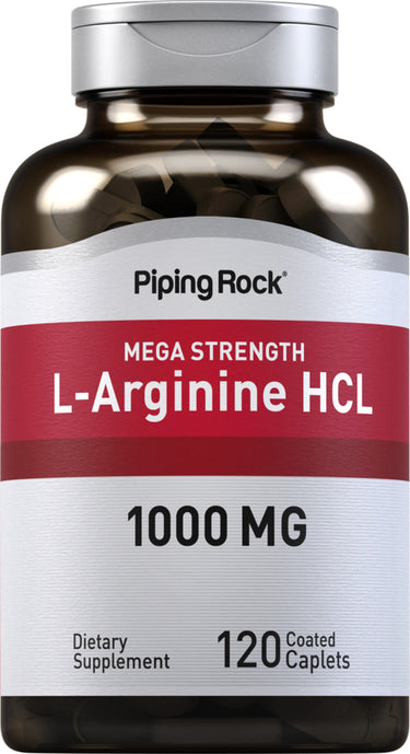 Mega Strength L-Arginine HCL 1000 MG Dietary Supplement with 120 Coated Caplets.