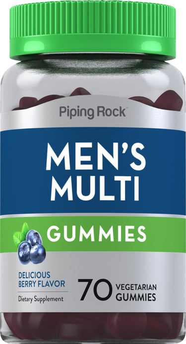 Men's Multi Gummies in delicious berry flavor, featuring 70 vegetarian gummies, ideal for daily nutrition and wellness.