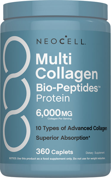 Multi Collagen Bio-Peptides Protein with 6,000 MG of collagen per serving, includes 10 types for superior absorption, 360 caplets.