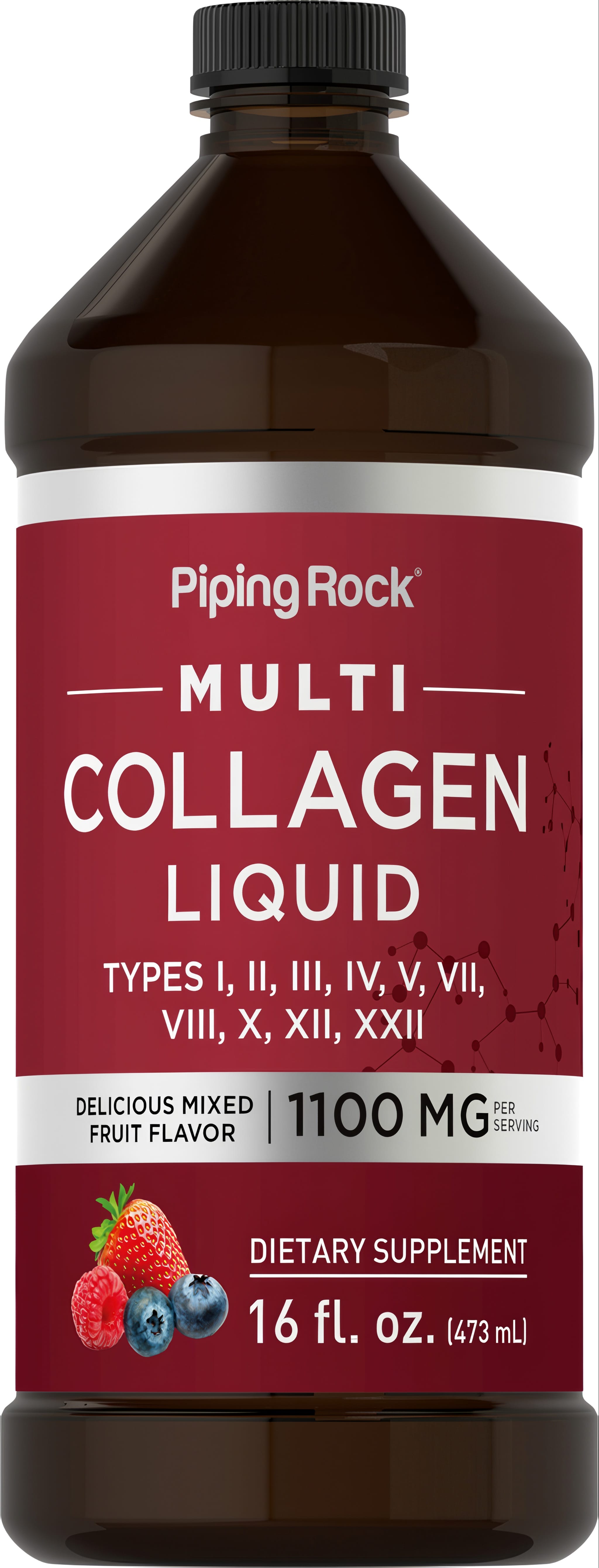Multi Collagen Liquid 16 fl. oz., Mixed Fruit, 1100 mg per serving; includes Collagen Types I, II, III, IV, V, VII, VIII, X, XII, XXII.
