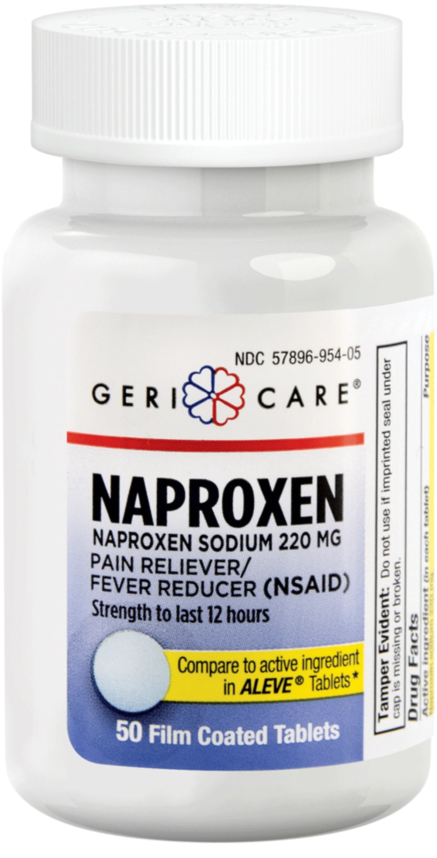 Geri-Care Naproxen Sodium 220mg is a pain reliever and fever reducer (NSAID) with 50 film-coated tablets.