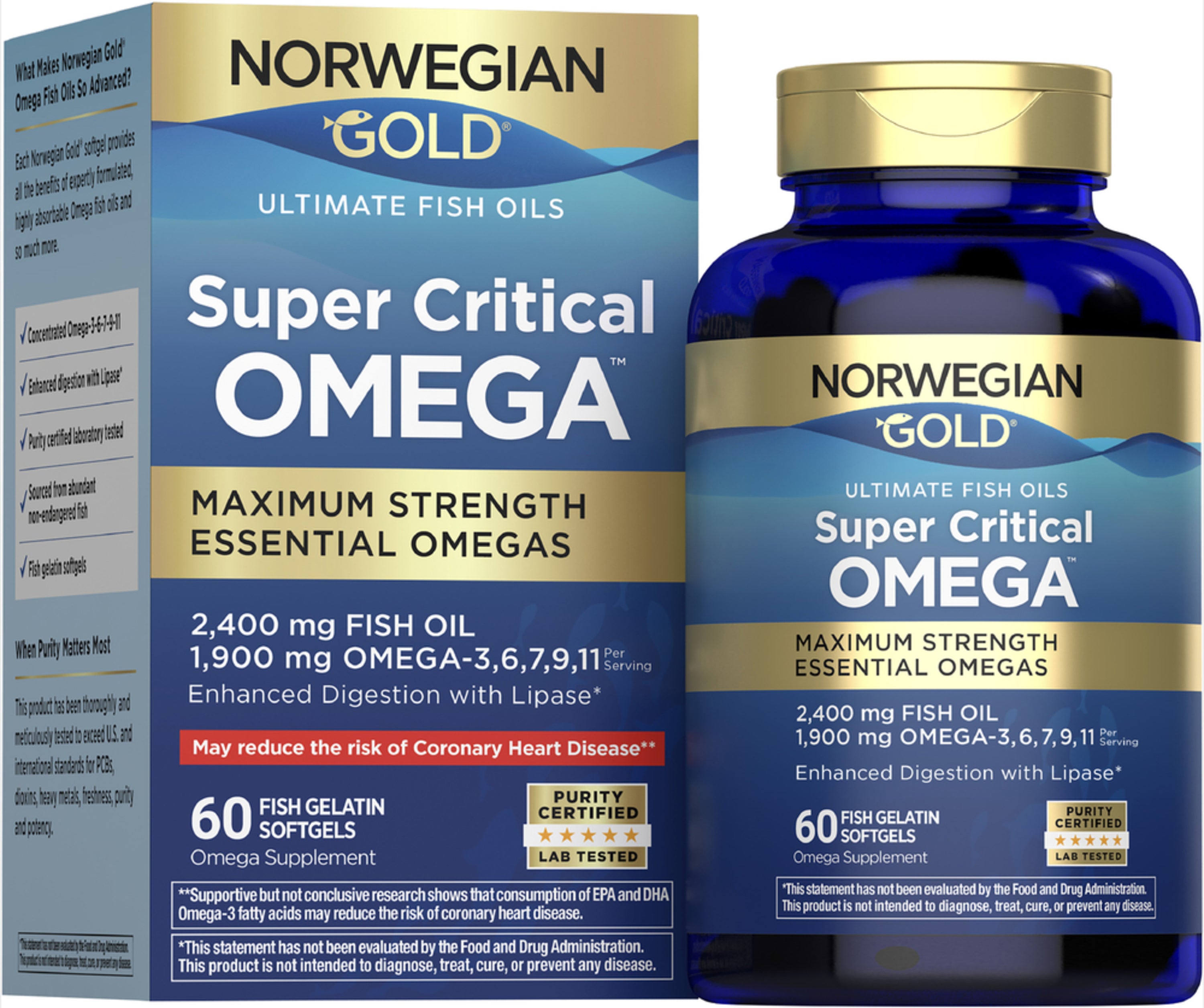 Norwegian Gold Super Critical Omega, 60 Fish Gelatin Softgels