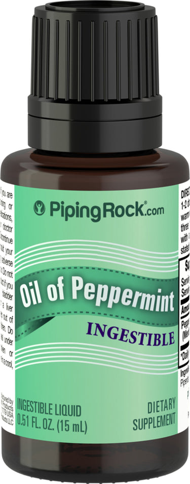Oil of Peppermint ingestible liquid, 0.51 FL. OZ. (15 mL), dietary supplement in a small bottle.