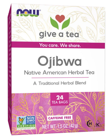 Ojibwa Native American Herbal Tea box with 24 tea bags, 1.5 oz. Non-GMO, Caffeine Free, and Kosher certified.