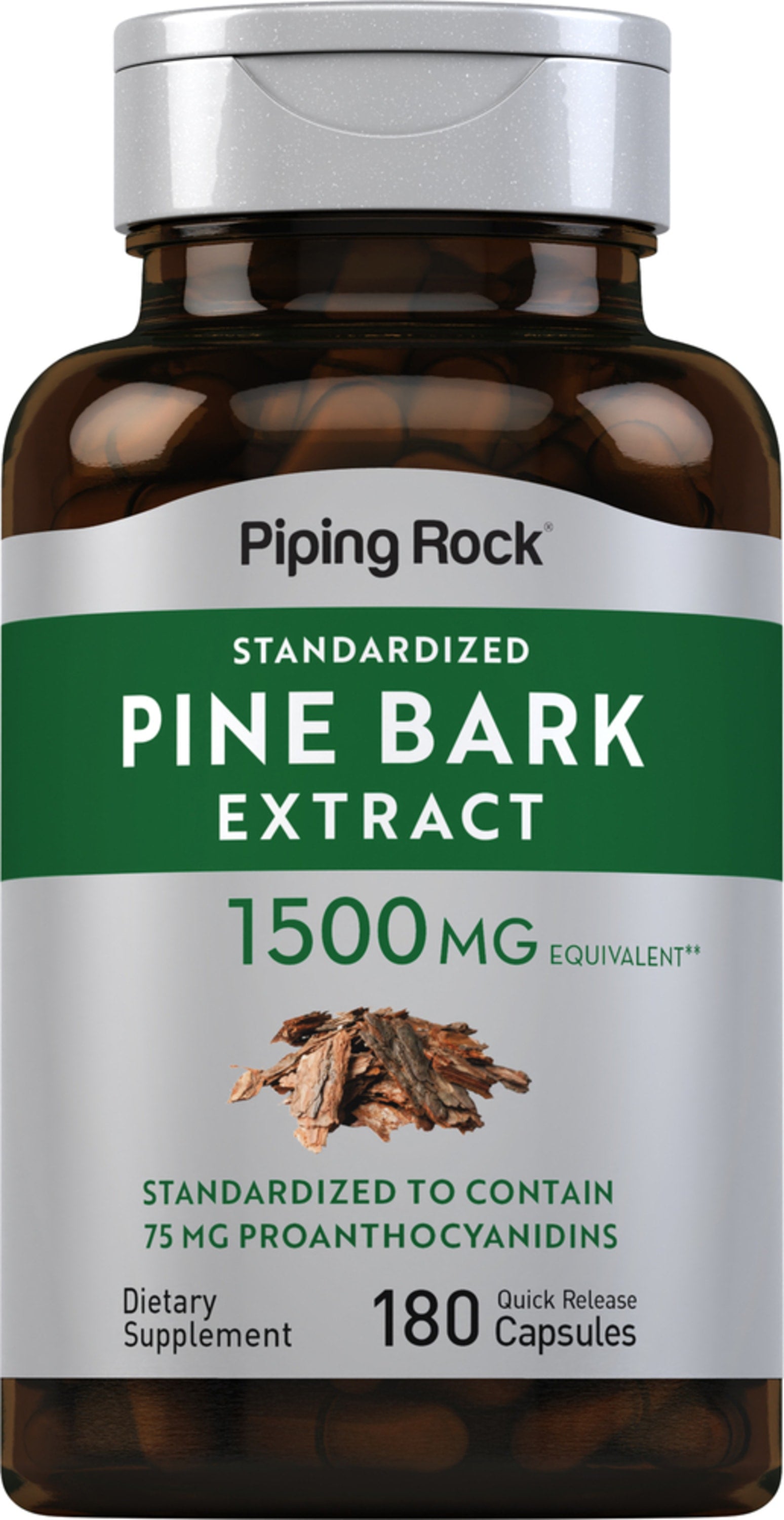 Pine Bark Extract, 1500 mg equivalent, standardized to 75 mg proanthocyanidins, in 180 quick release capsules.
