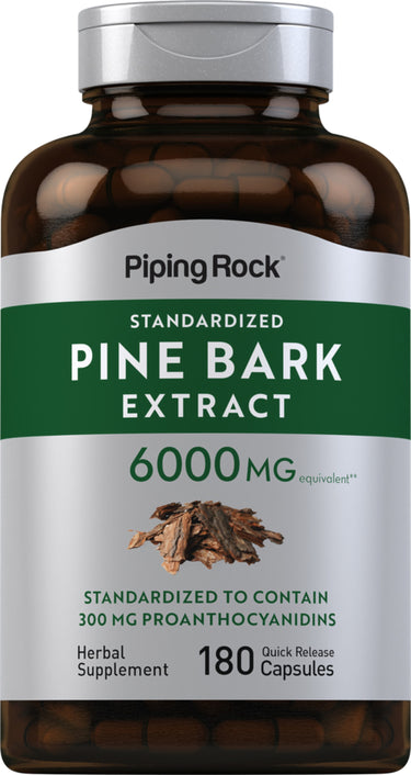 Pine Bark 6000 mg Extract, with 300 mg Proanthocyanidins, in 180 Quick Release Capsules.