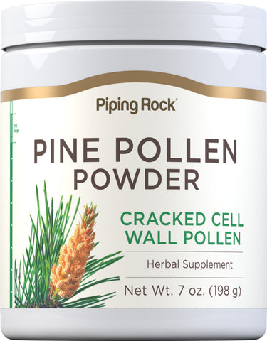 Cracked cell wall pine pollen powder herbal supplement, net weight 7 oz (198 g).