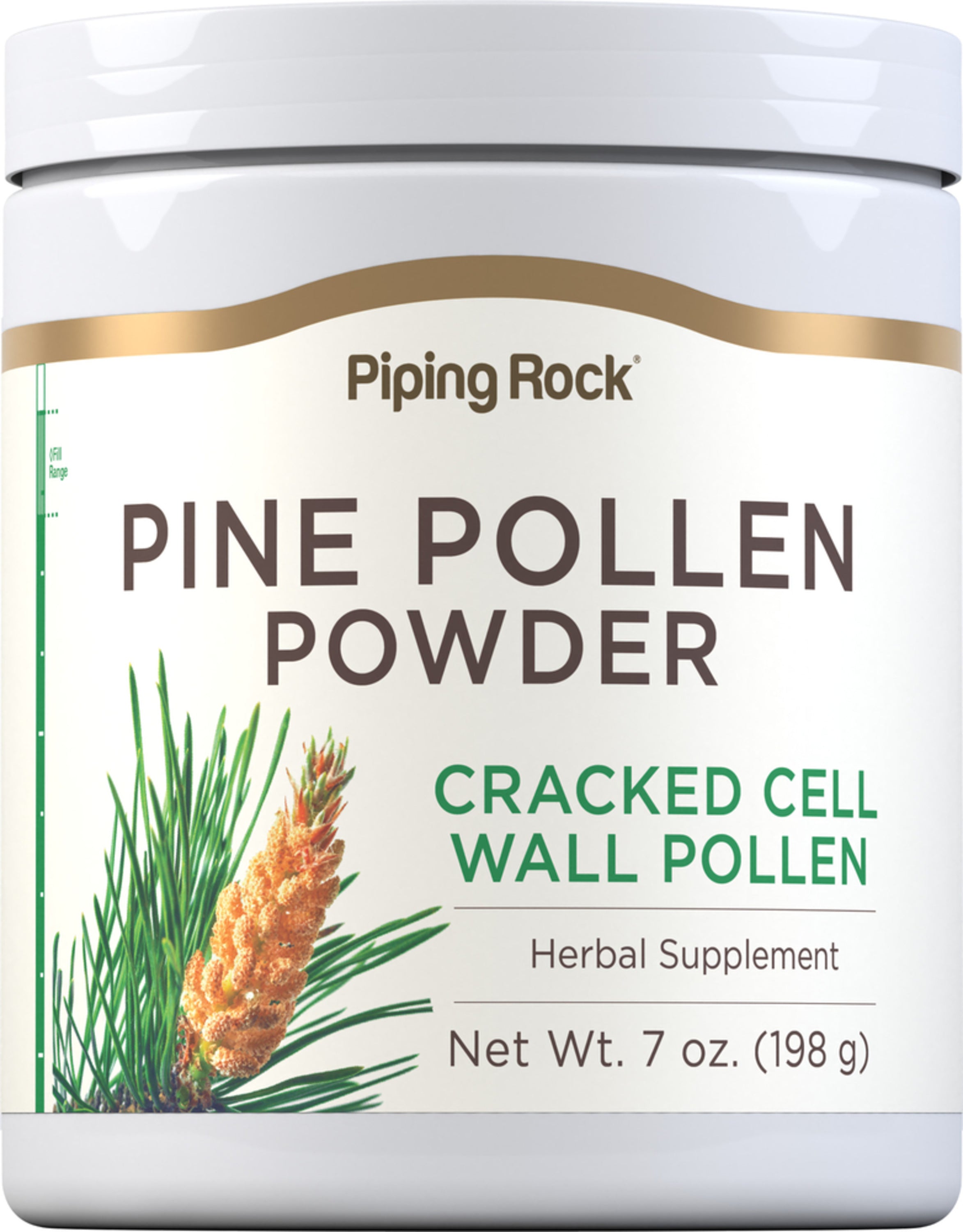 Cracked cell wall pine pollen powder herbal supplement, net weight 7 oz (198 g).